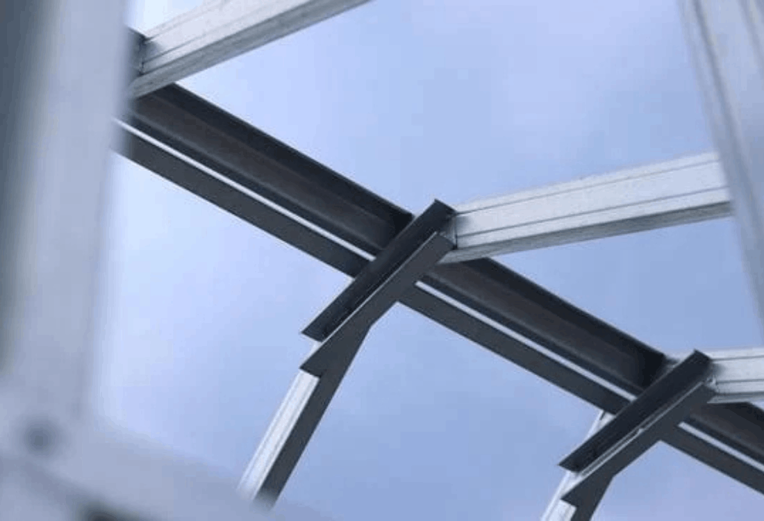 An SFS system which has been installed in preparation for a curtain wall.